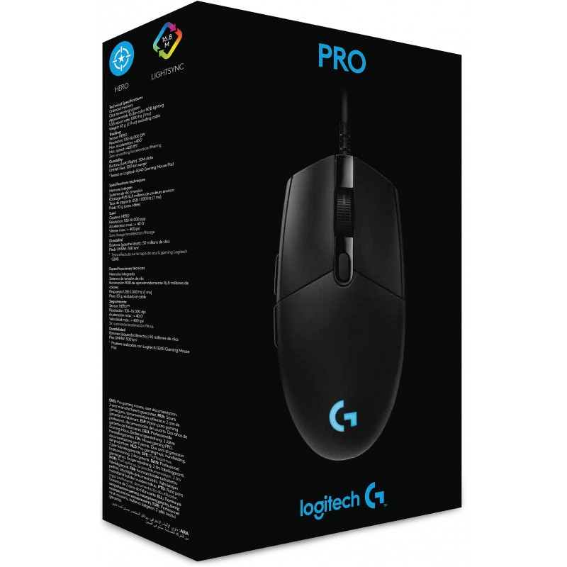 LOGITECH PRO (HERO) Gaming Mouse - BLACK - USB