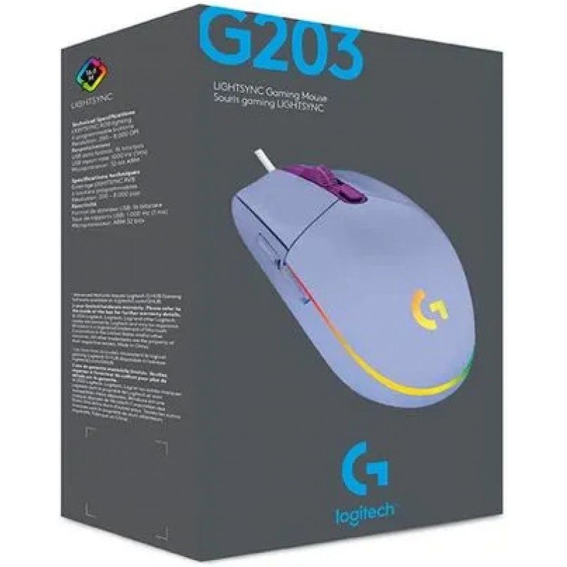 LOGITECH G203 LIGHTSYNC Gaming Mouse - LILAC - USB -EMEA - G203 LIGHTSYNC