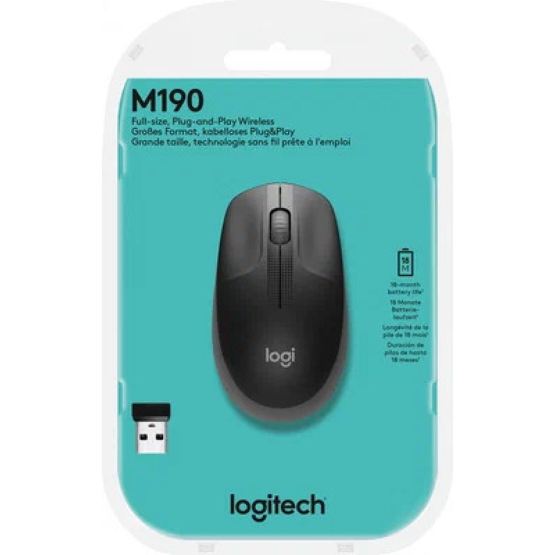 LOGITECH M190 Full-size wireless mouse - MID GREY -2.4GHZ - EMEA